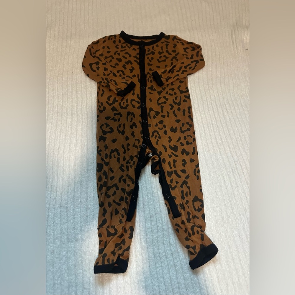 Kyte BABY Brown Leopard Print Footed One-Piece with Black Trim